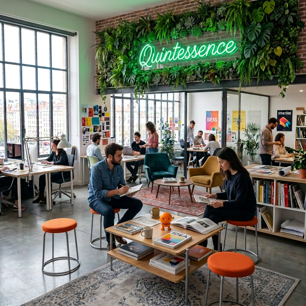 Designers working on creative projects in a bright communication agency studio